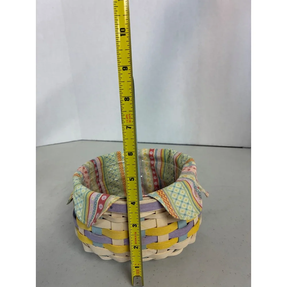Longaberger 2008 Small Round Basket Pastel Weave Signed Fabric Liner & Protector